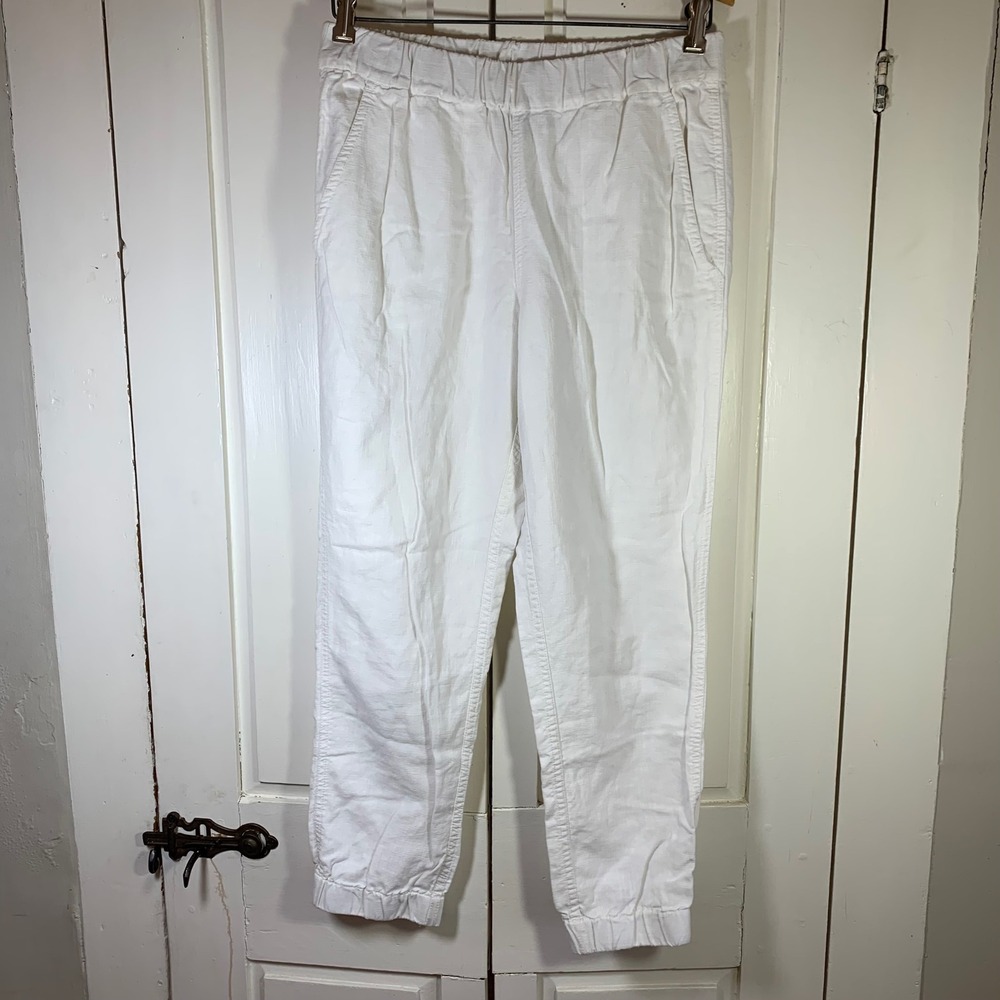 J.Crew White Linen Lyocell Blend Elastic Waist Jogger Pants Women 4 Beach Bridal